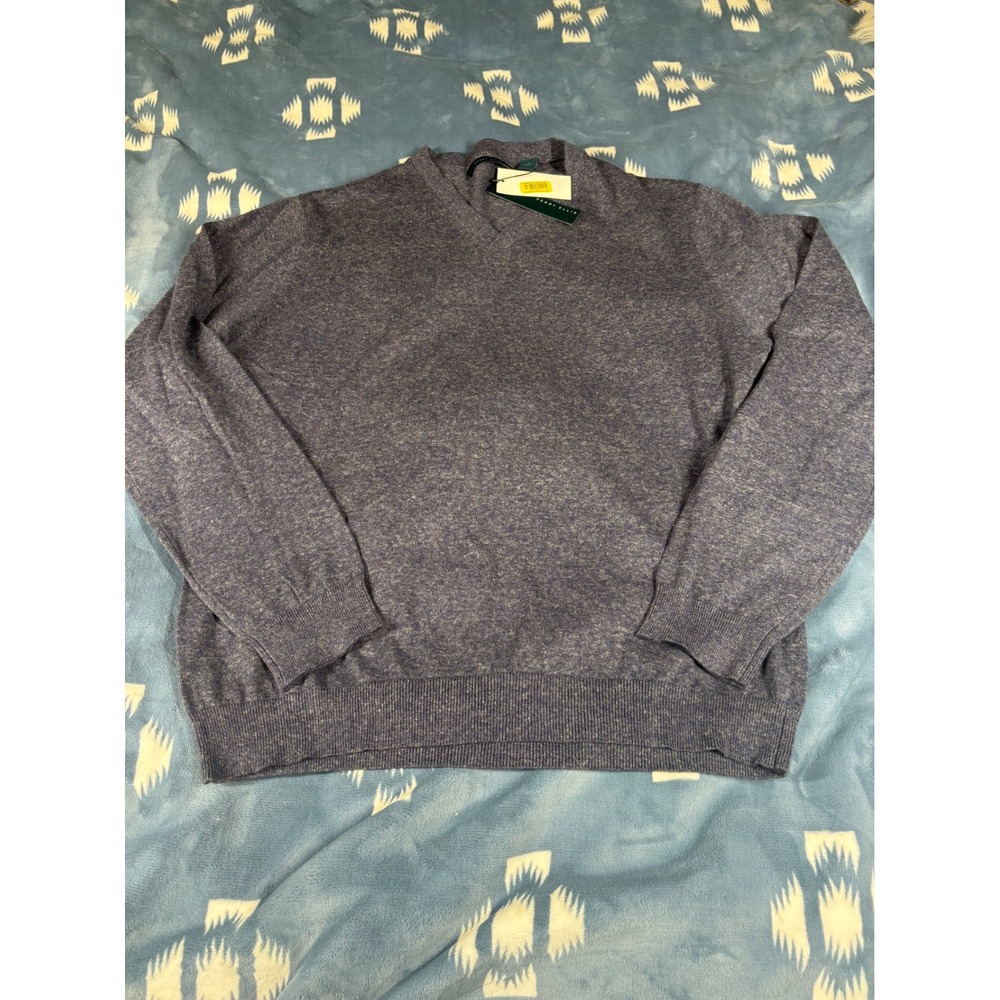 Perry Ellis Mens Blue Cotton Linen Blend V-Neck Sweater NWT Large